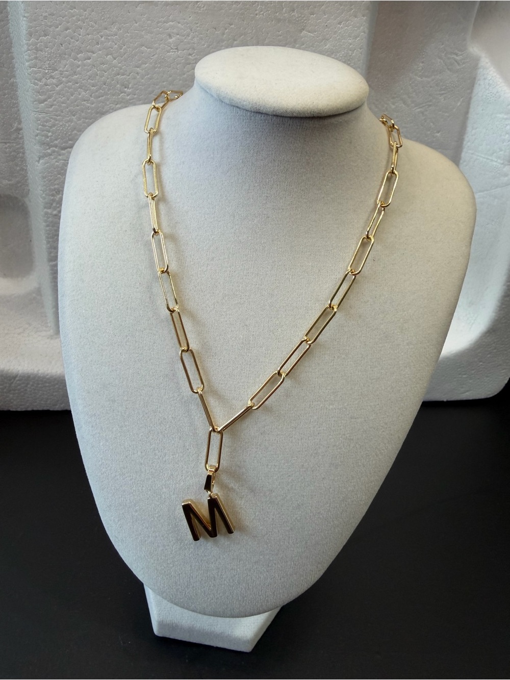 Michelle McDowell Gold Tone Link Chain M Initial Pendant Necklace Adjustable